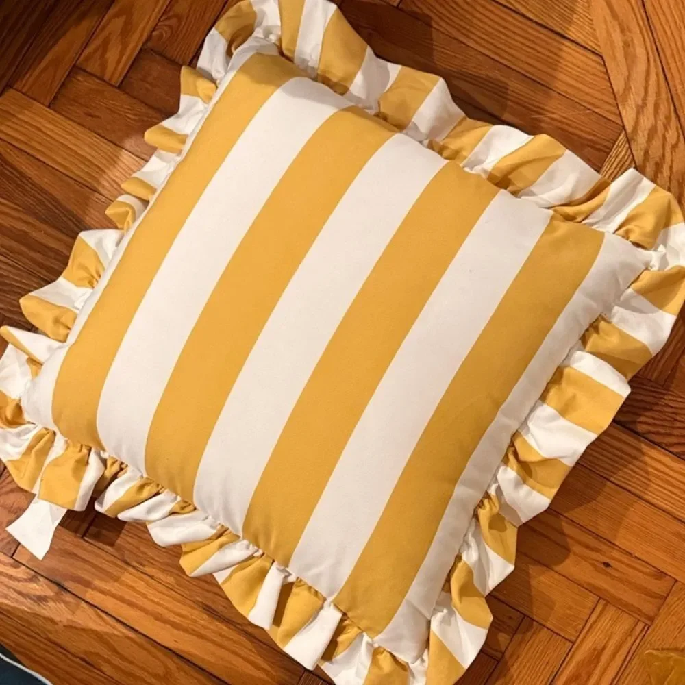 New Maeve by Anthropologie Striped Ruffle Indoor/Outdoor Pillow One Size